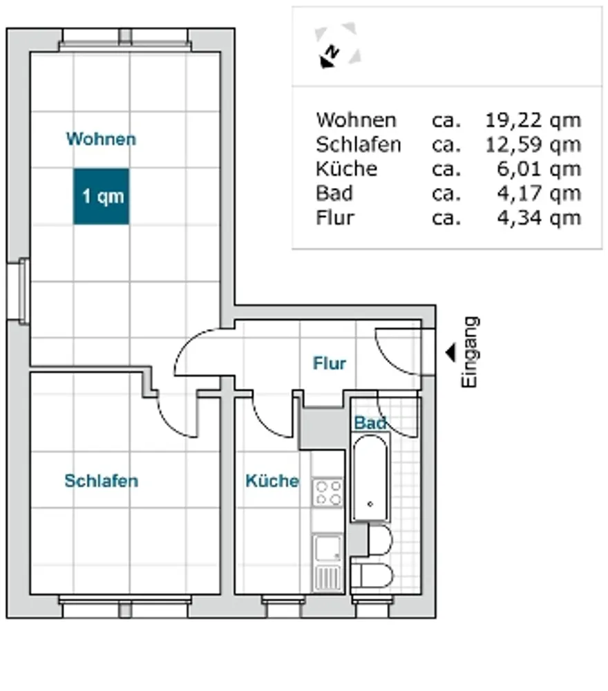 2 Zimmer Wohnung mit 46 m² in Erfurt – Bild 2