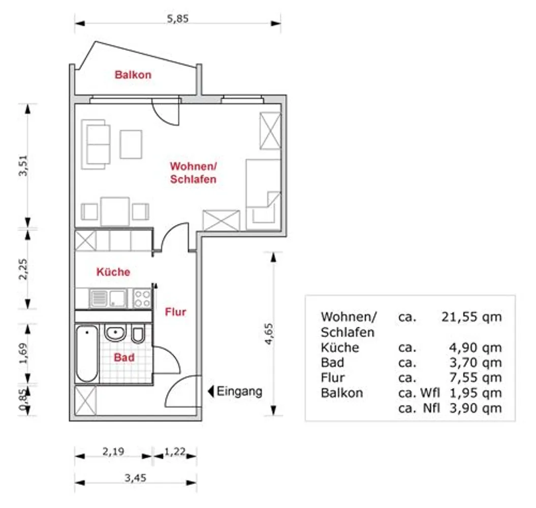 1 Zimmer Wohnung mit 40 m² in Erfurt – Bild 2