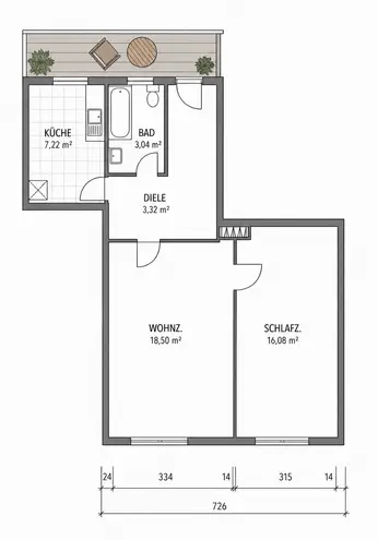 2 Zimmer Wohnung mit 53 m² in Essen – Bild 2