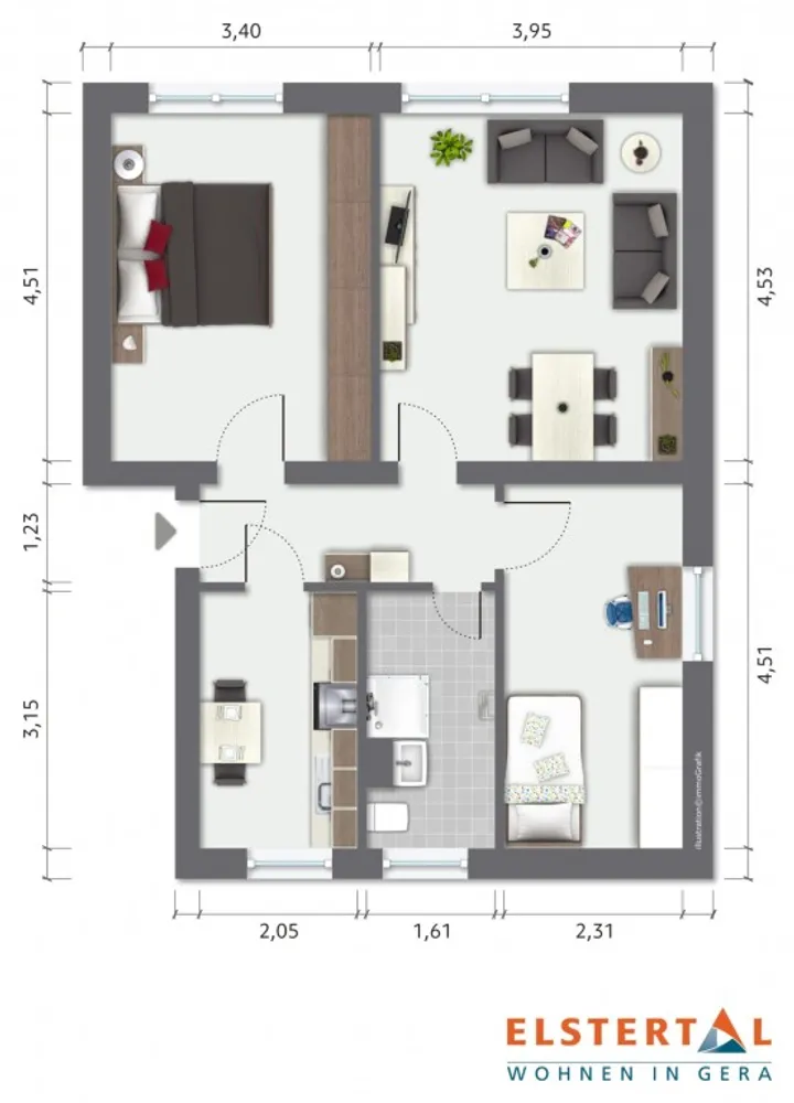3 Zimmer Wohnung mit 60 m² in Gera – Bild 2