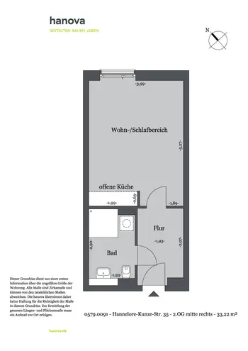 1 Zimmer Wohnung mit 33 m² in Hannover – Bild 2