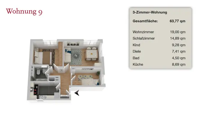 3 Zimmer Wohnung mit 64 m² in Düsseldorf – Bild 12