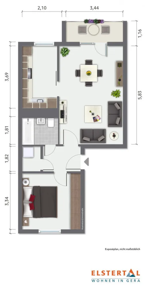 2 Zimmer Wohnung mit 55 m² in Gera – Bild 2