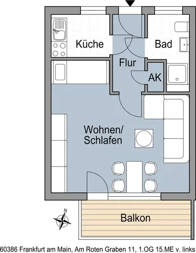 1 Zimmer Wohnung mit 37 m² in Frankfurt am Main – Bild 2