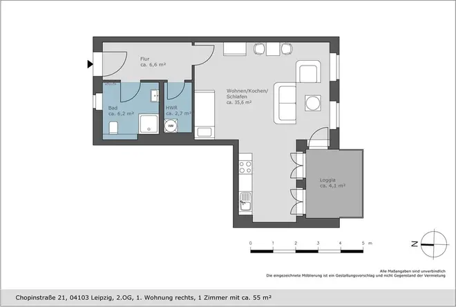 1 Zimmer Wohnung mit 55 m² in Leipzig – Bild 2