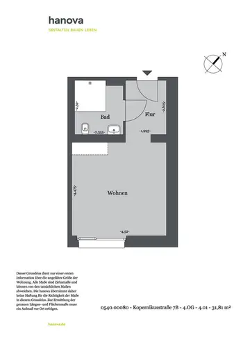 1 Zimmer Wohnung mit 32 m² in Hannover – Bild 2
