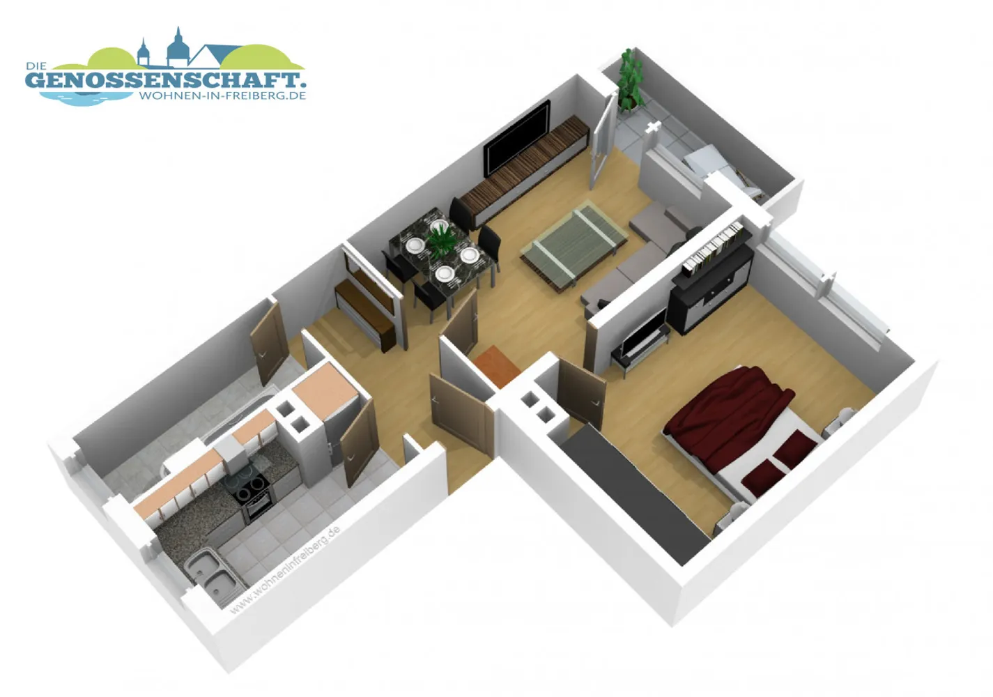 2 Zimmer Wohnung mit 47 m² in Freiberg – Bild 2