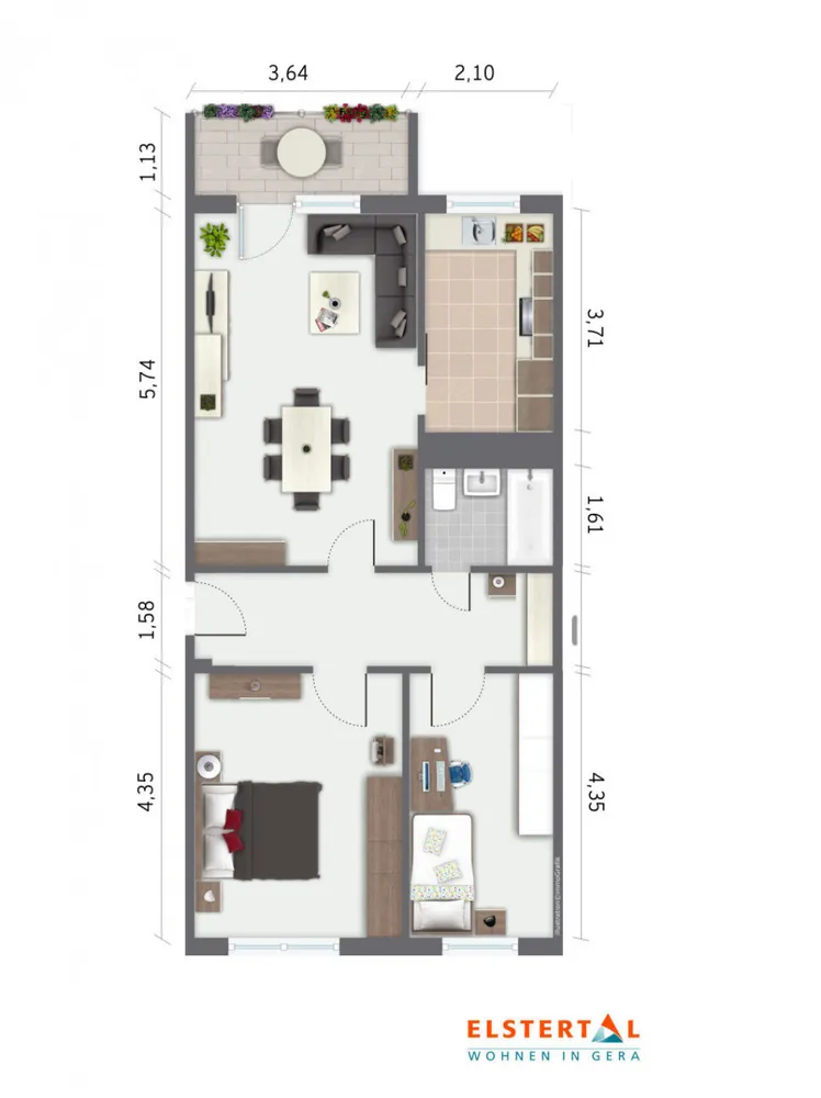 3 Zimmer Wohnung mit 70 m² in Gera – Bild 2