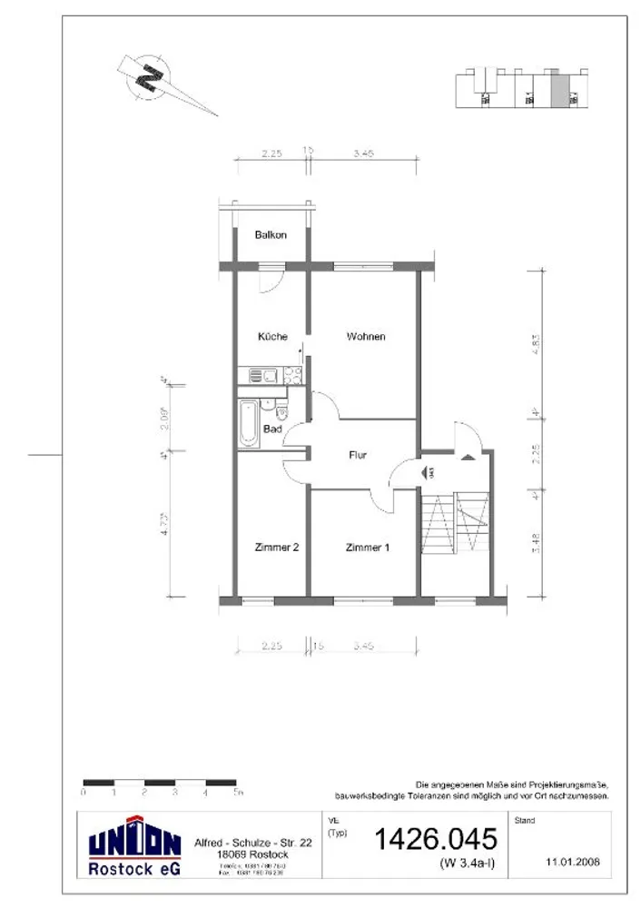 3 Zimmer Wohnung mit 62 m² in Rostock – Bild 2