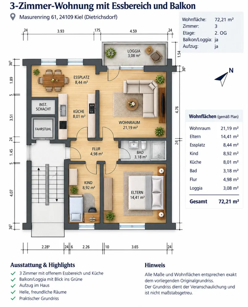 3 Zimmer Wohnung mit 72 m² in Kiel – Bild 1