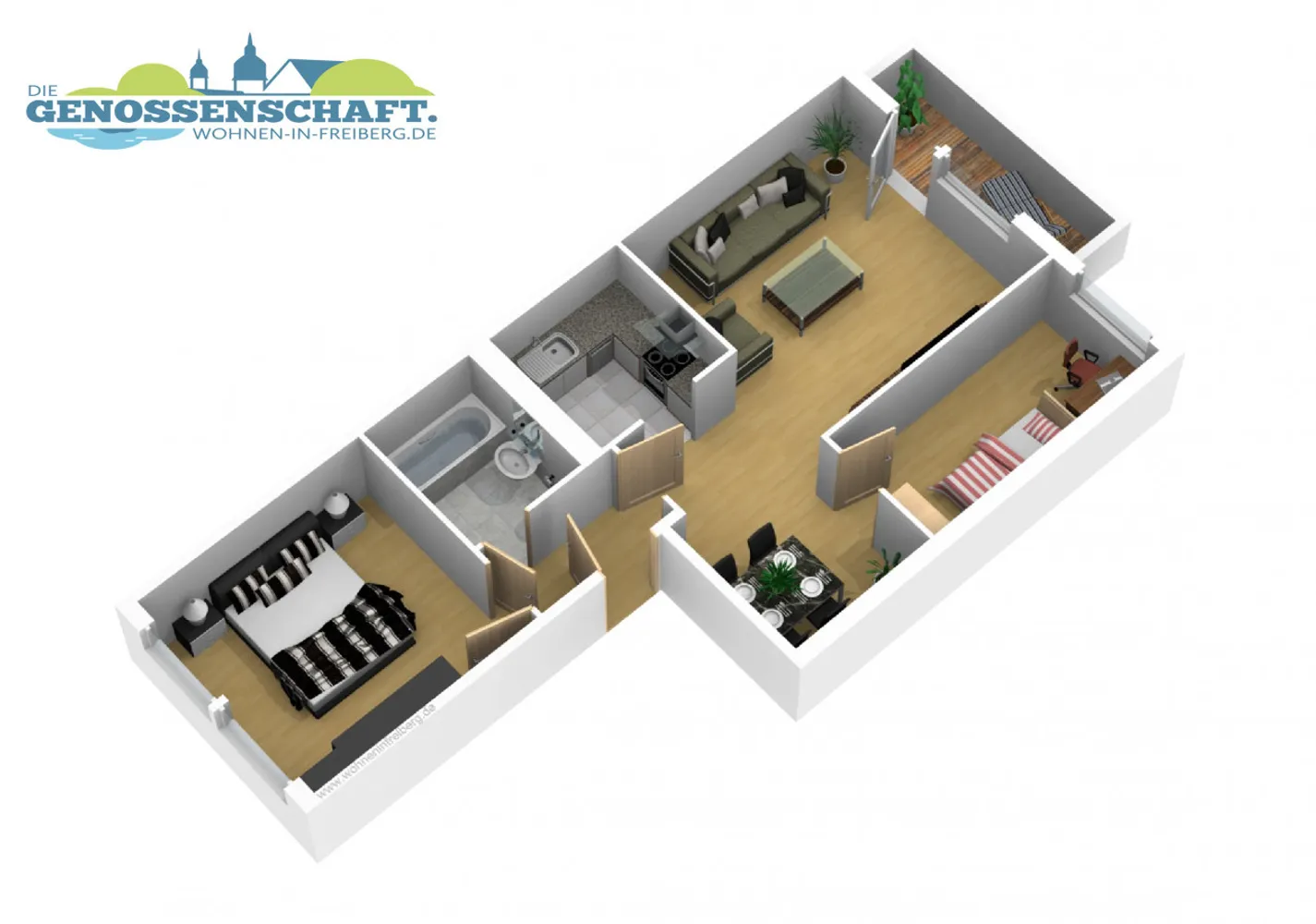 3 Zimmer Wohnung mit 55 m² in Freiberg – Bild 2