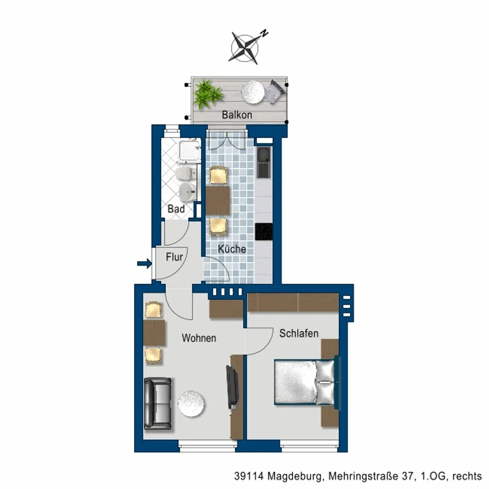 2 Zimmer Wohnung mit 48 m² in Magdeburg – Bild 2