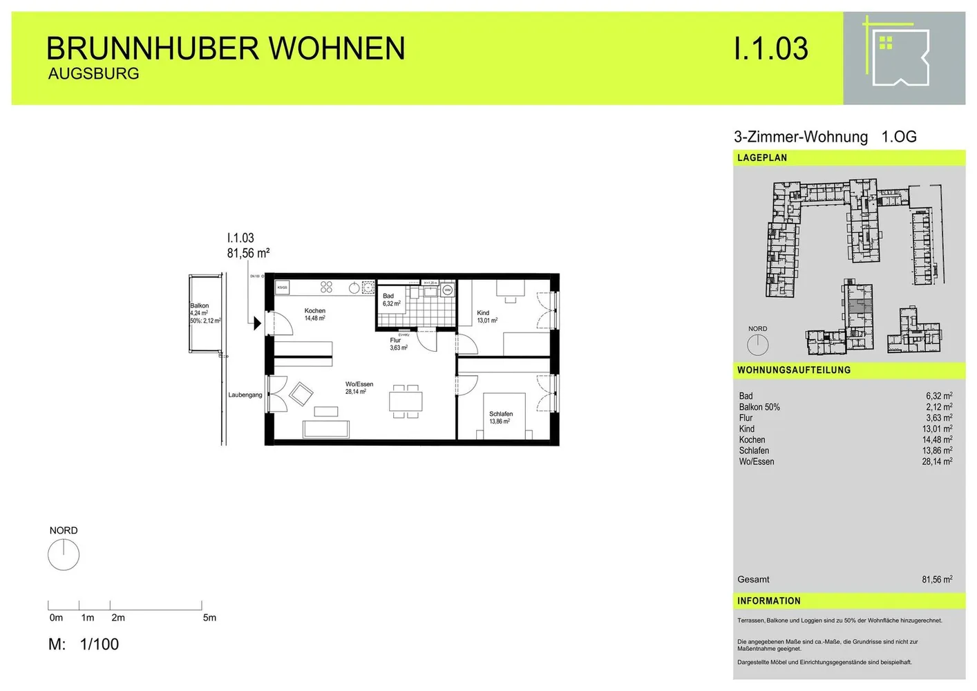 3 Zimmer Wohnung mit 82 m² in Augsburg – Bild 1