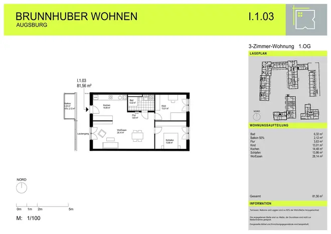 3 Zimmer Wohnung mit 82 m² in Augsburg – Bild 1