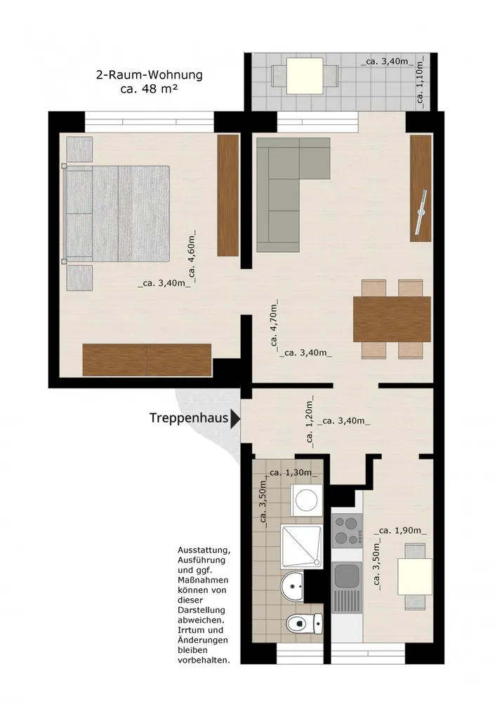 2 Zimmer Wohnung mit 48 m² in Dessau-Roßlau – Bild 2