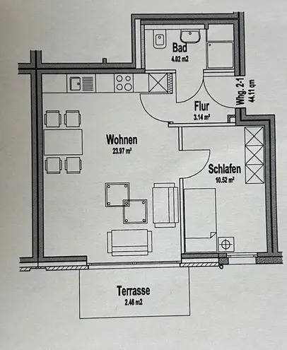 2 Zimmer Wohnung mit 44 m² in Münster – Bild 2