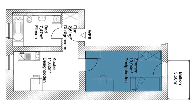2 Zimmer Wohnung mit 37 m² in Erfurt – Bild 2