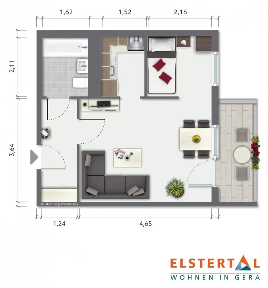 1 Zimmer Wohnung mit 35 m² in Gera – Bild 2