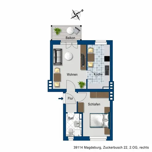 2 Zimmer Wohnung mit 47 m² in Magdeburg – Bild 2