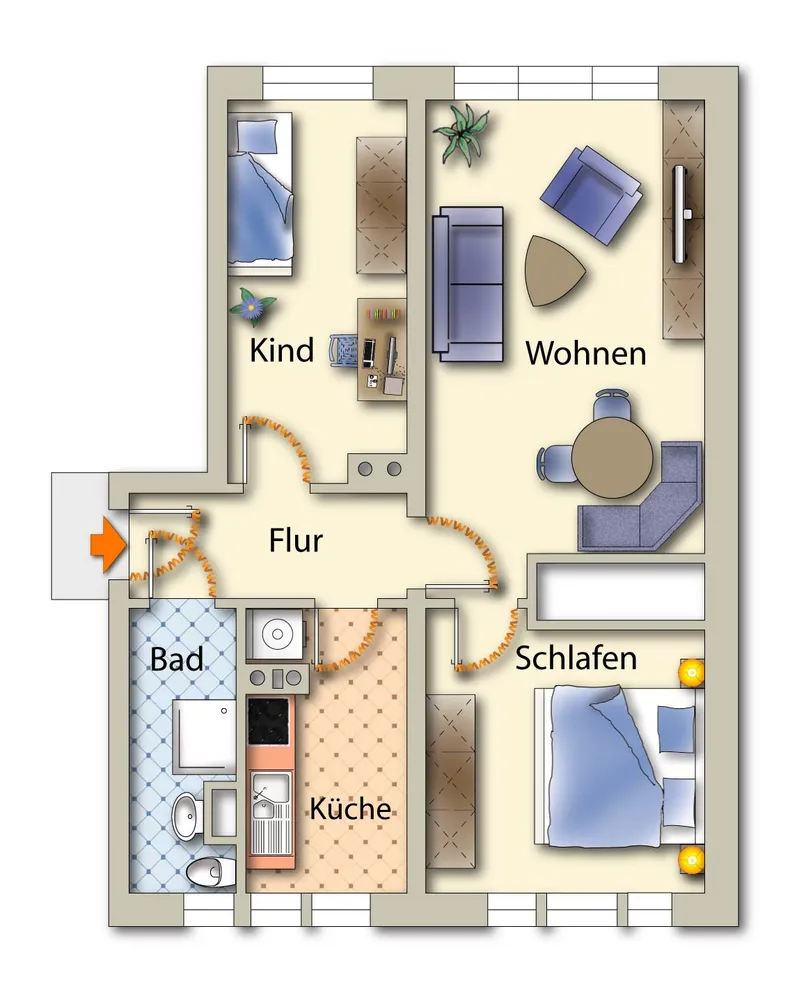 3 Zimmer Wohnung mit 57 m² in Freiberg – Bild 2