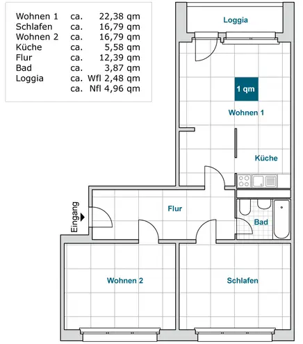 3 Zimmer Wohnung mit 80 m² in Dresden – Bild 2