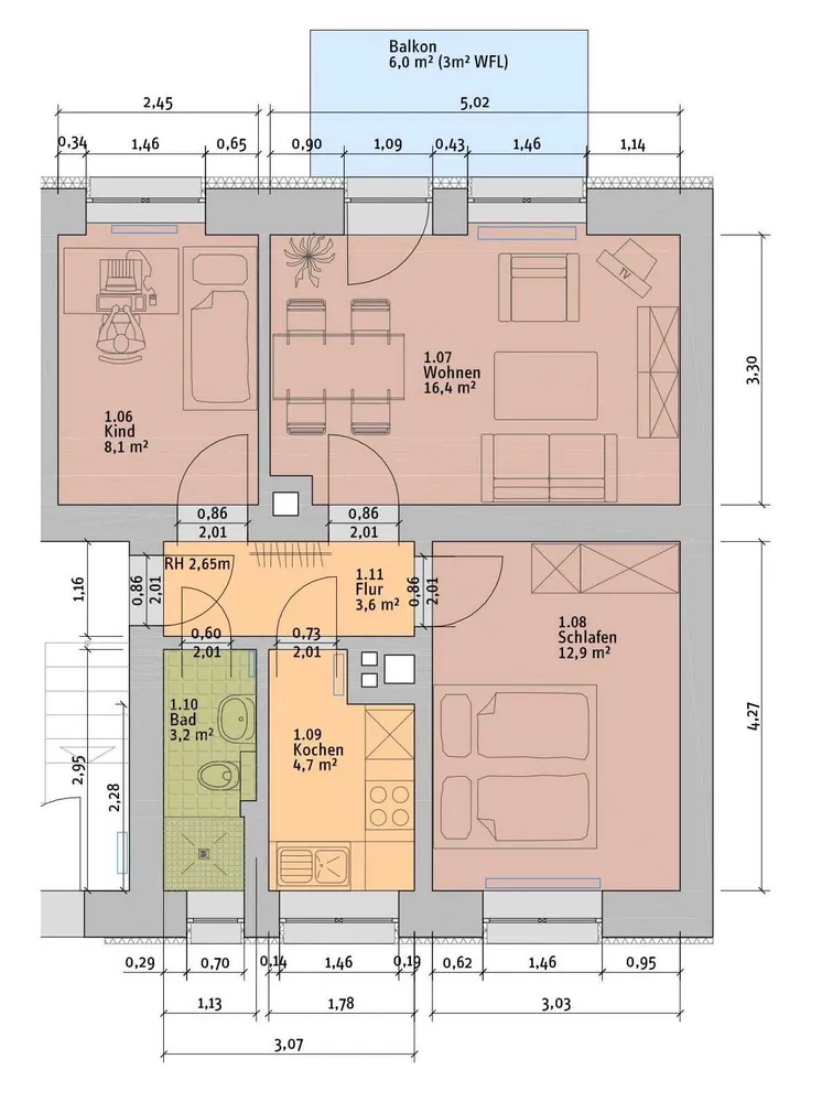 3 Zimmer Wohnung mit 52 m² in Erfurt – Bild 12