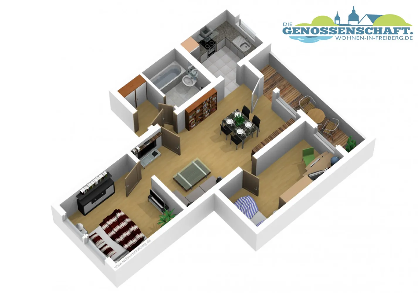 3 Zimmer Wohnung mit 56 m² in Freiberg – Bild 2