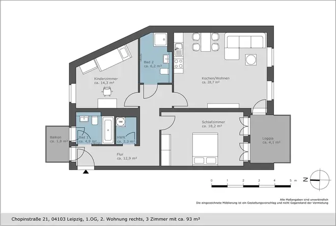 3 Zimmer Wohnung mit 93 m² in Leipzig – Bild 2