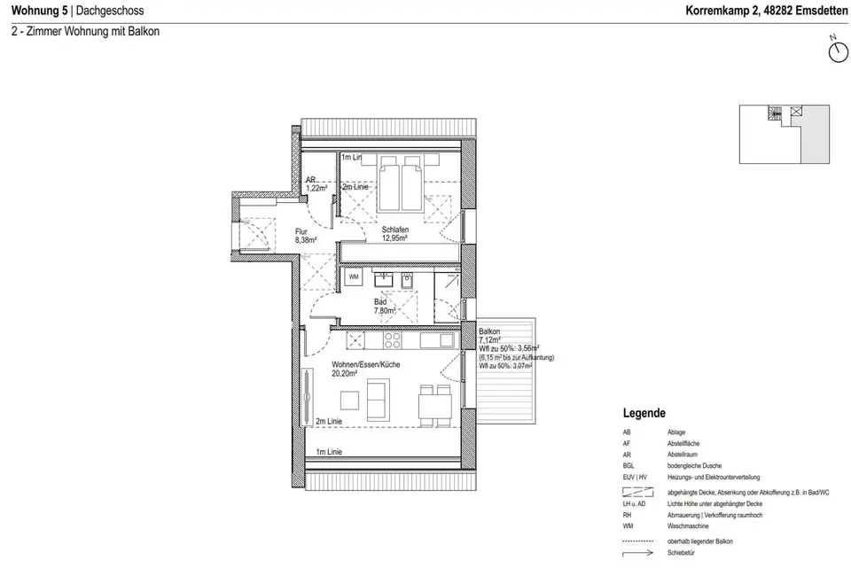 2 Zimmer Wohnung mit 54 m² in Greven – Bild 2