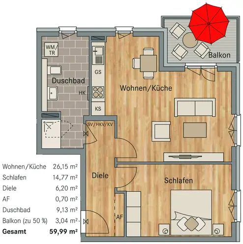 2 Zimmer Wohnung mit 60 m² in Leipzig – Bild 2