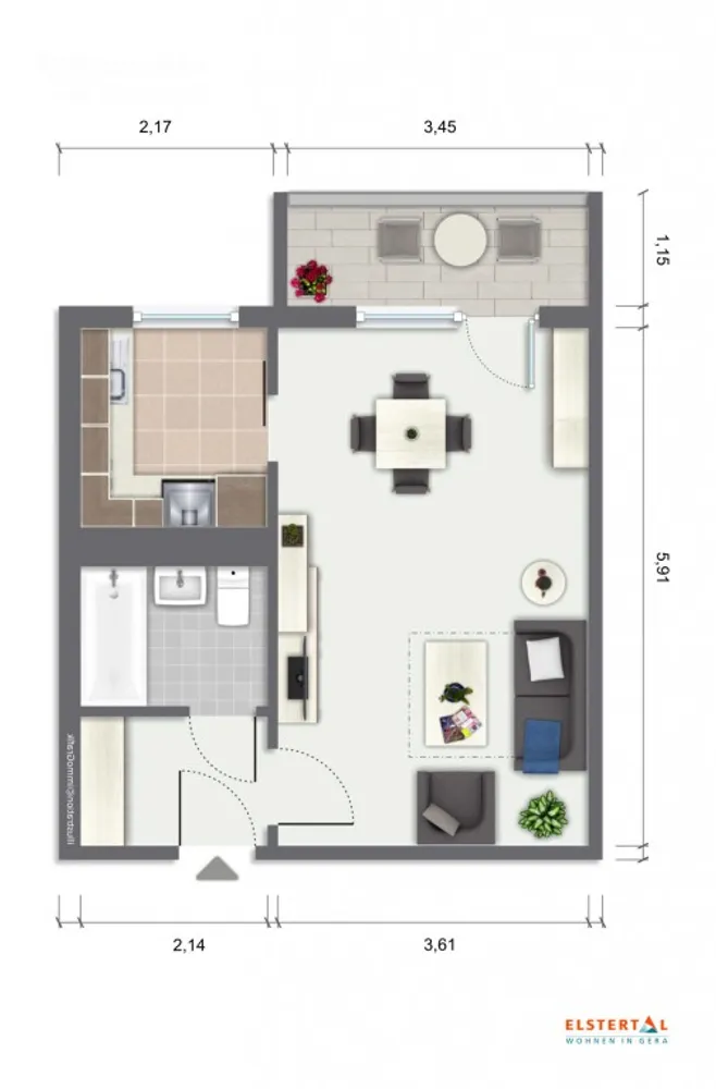 1 Zimmer Wohnung mit 35 m² in Gera – Bild 2
