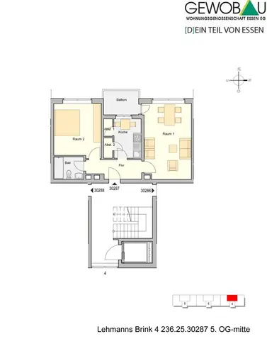 2 Zimmer Wohnung mit 58 m² in Essen – Bild 1