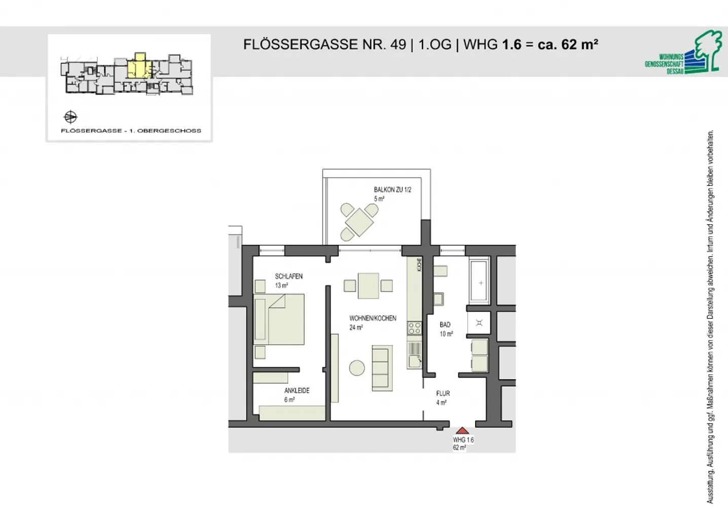2 Zimmer Wohnung mit 63 m² in Dessau-Roßlau – Bild 2