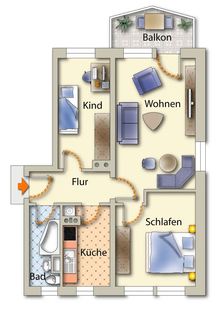 3 Zimmer Wohnung mit 59 m² in Freiberg – Bild 2