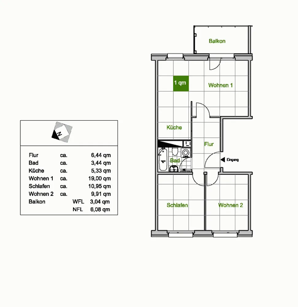 3 Zimmer Wohnung mit 58 m² in Dresden – Bild 1