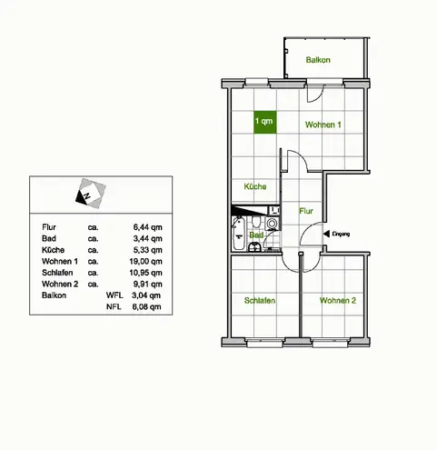3 Zimmer Wohnung mit 58 m² in Dresden – Bild 1
