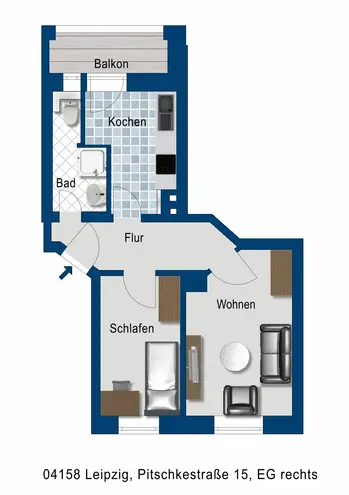 2 Zimmer Wohnung mit 39 m² in Leipzig – Bild 2