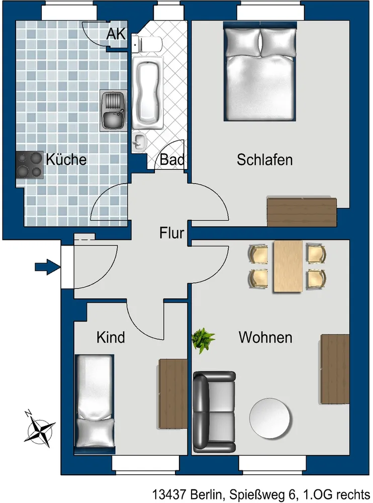 3 Zimmer Wohnung mit 58 m² in Berlin – Bild 2