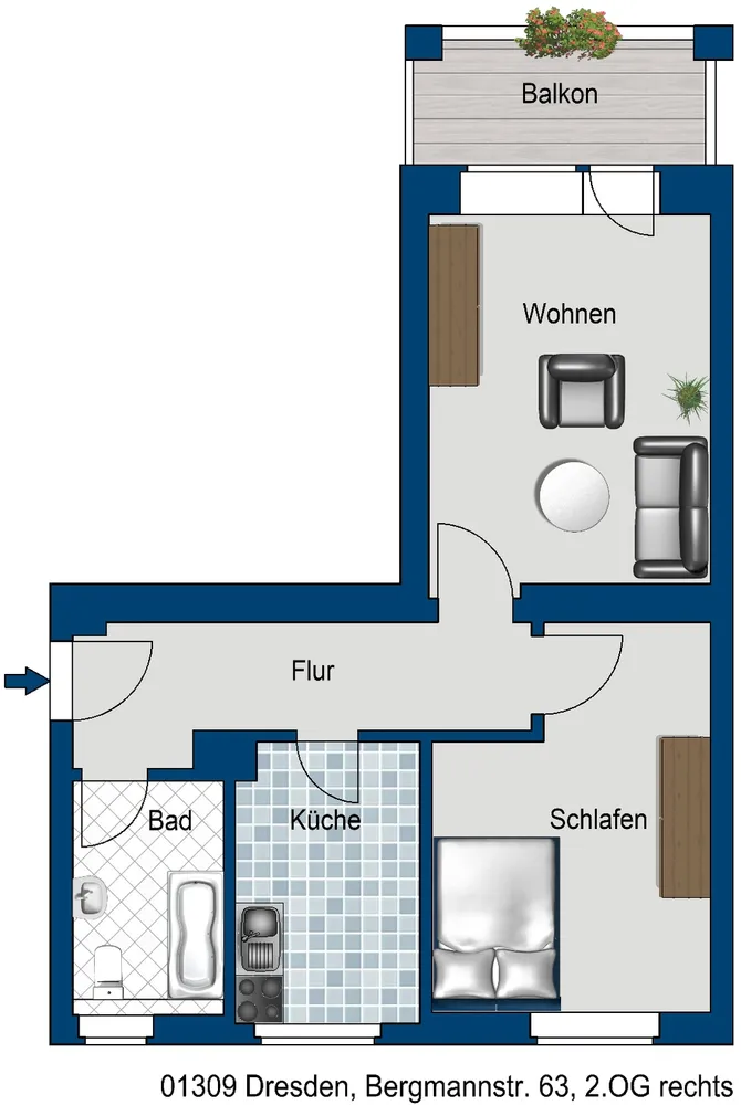 2 Zimmer Wohnung mit 53 m² in Dresden – Bild 2