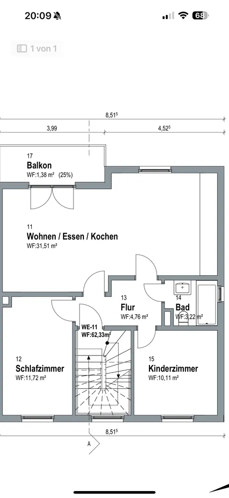 3 Zimmer Wohnung mit 62 m² in Freiburg im Breisgau – Bild 1