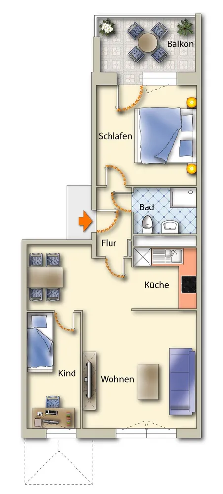 3 Zimmer Wohnung mit 57 m² in Freiberg – Bild 2