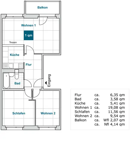 3 Zimmer Wohnung mit 57 m² in Dresden – Bild 2