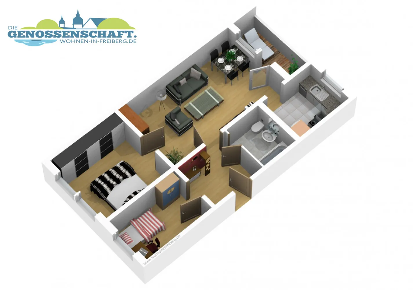 3 Zimmer Wohnung mit 55 m² in Freiberg – Bild 2