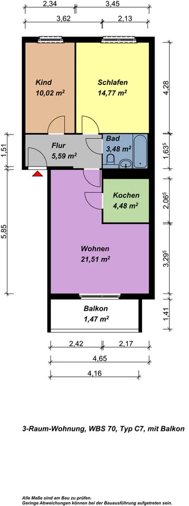 3 Zimmer Wohnung mit 62 m² in Neubrandenburg – Bild 3