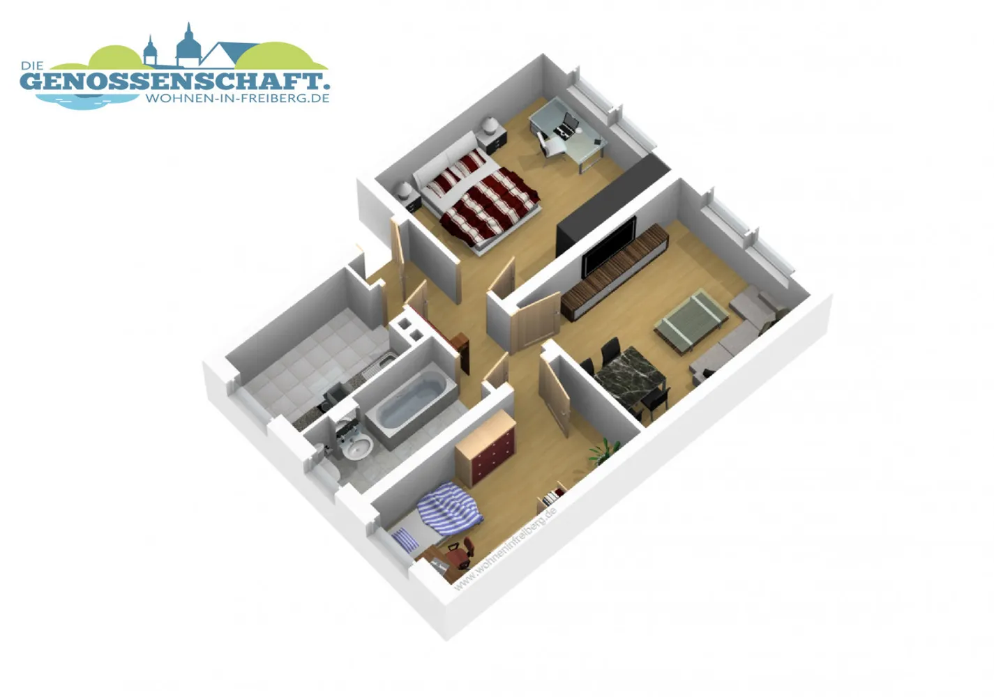 3 Zimmer Wohnung mit 57 m² in Freiberg – Bild 2
