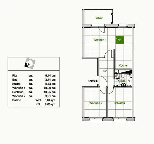 3 Zimmer Wohnung mit 58 m² in Dresden – Bild 3