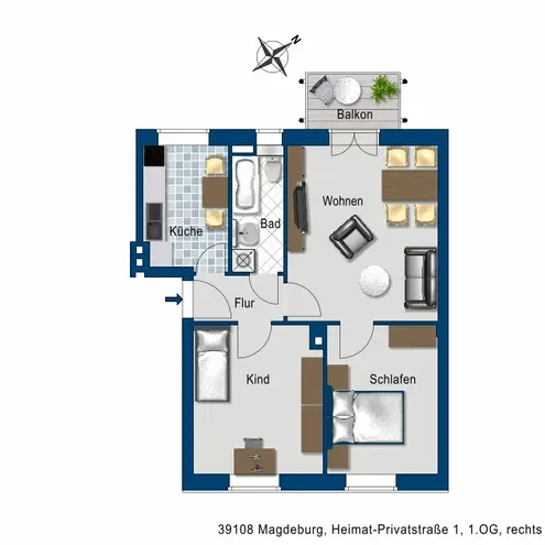 3 Zimmer Wohnung mit 60 m² in Magdeburg – Bild 2