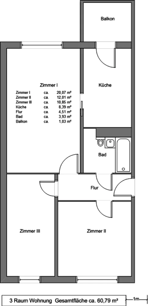 3 Zimmer Wohnung mit 61 m² in Stralsund – Bild 2