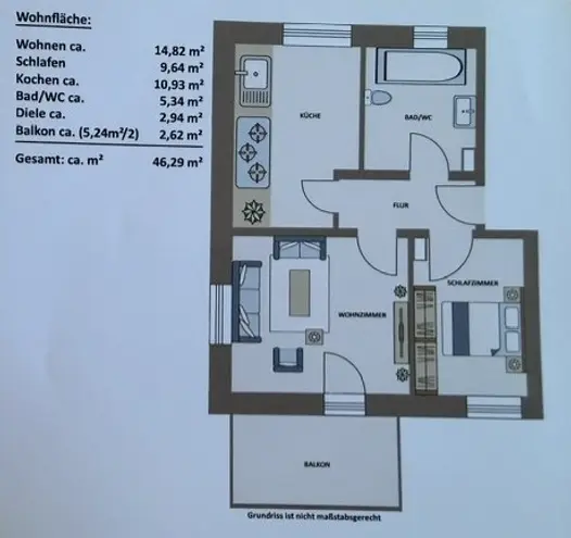 2 Zimmer Wohnung mit 46 m² in Augsburg – Bild 2