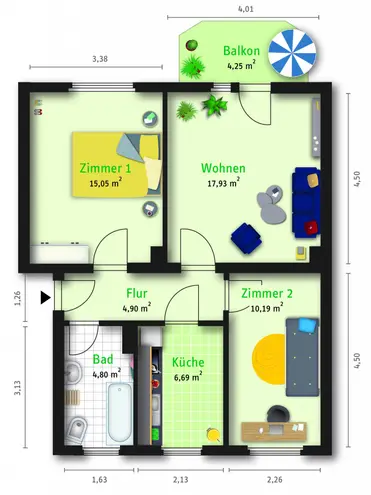 3 Zimmer Wohnung mit 59 m² in Halle (Saale) – Bild 2